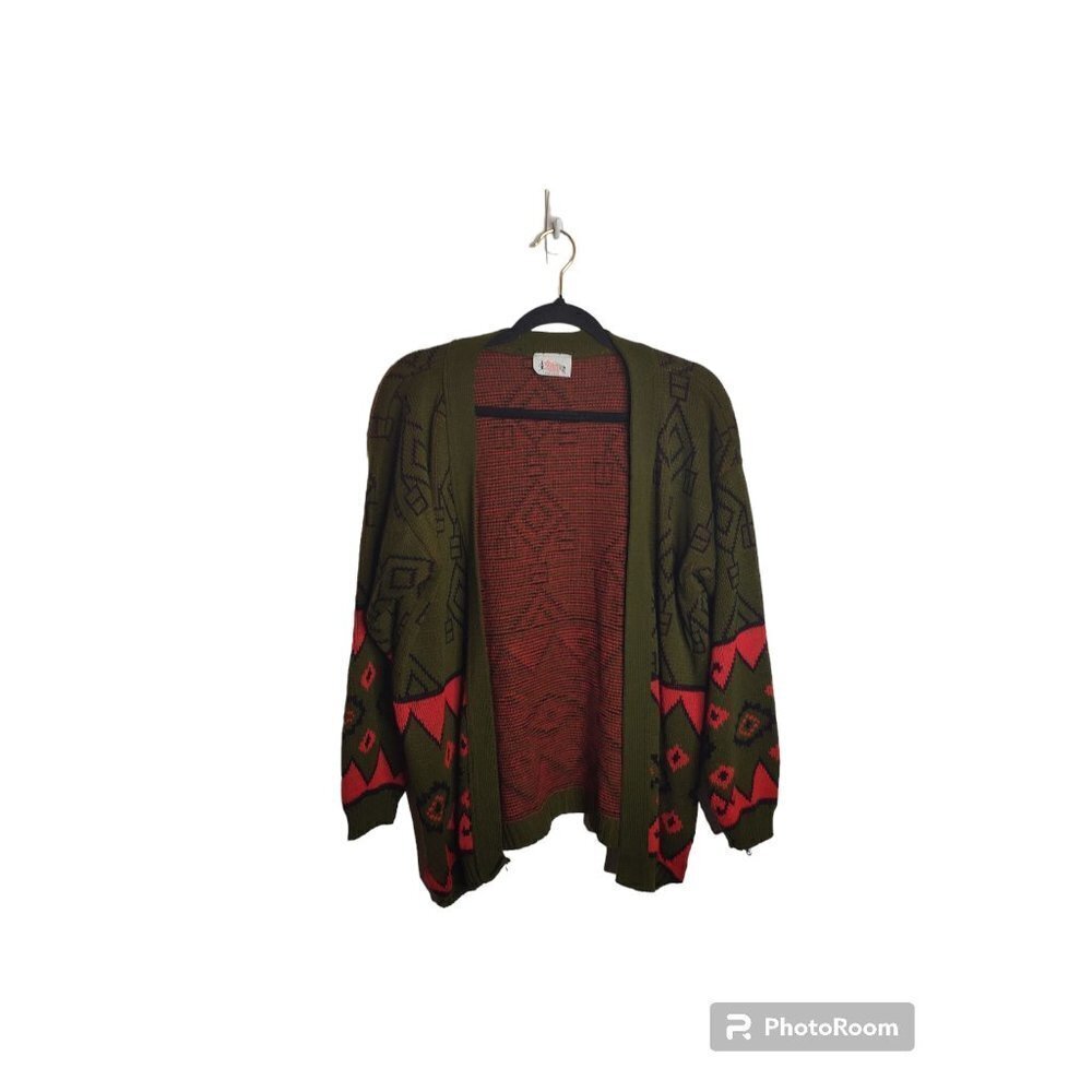 Vintage Aztec 90s Knit Cardigan Sweater, Southwestern, Boho, size M-L